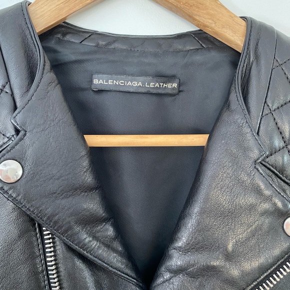 Balenciaga Black Leather Moto Quilted Jacket - Picture 8 of 12